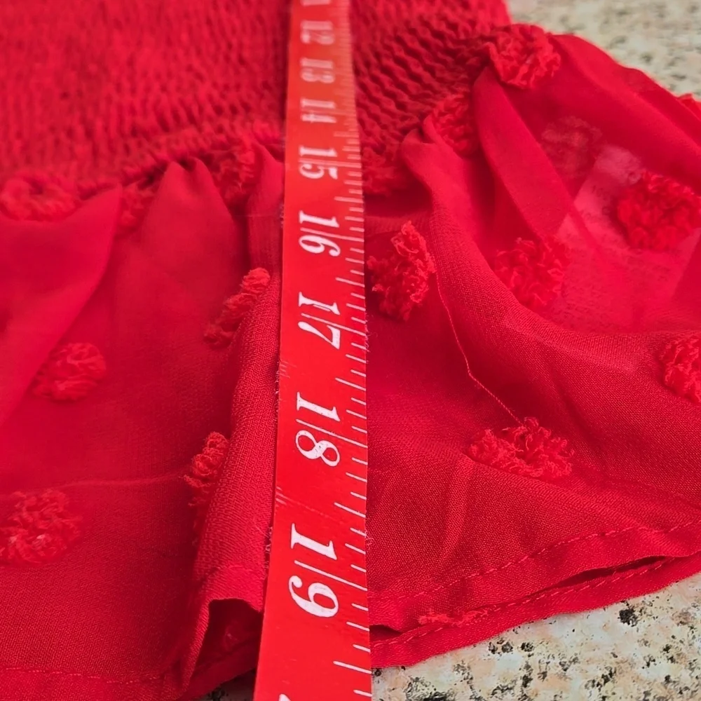 She + Sky Red Stretch Crop Top Semi Sheer Puff Sleeves w/ Popcorn Bumps Size S - Picture 9 of 10